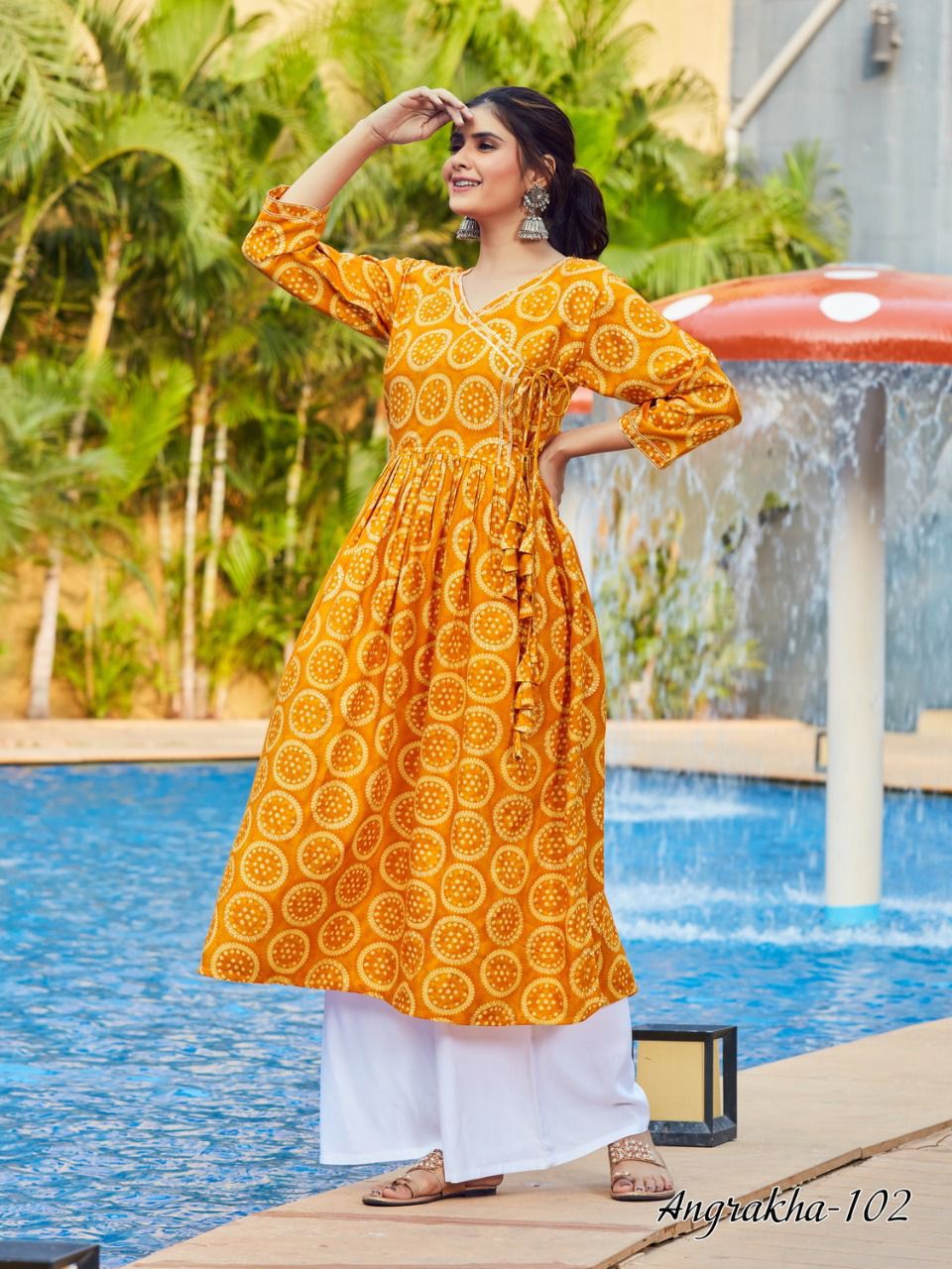 Blue Hills Angrakha Fancy Ethnic Wear Rayon Printed Designer Anarkali Kurti Collection